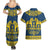 Sweden Daleclarian Horse Couples Matching Summer Maxi Dress and Hawaiian Shirt Floral Folk Pattern Blue Version
