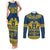 Sweden Daleclarian Horse Couples Matching Tank Maxi Dress and Long Sleeve Button Shirt Floral Folk Pattern Blue Version
