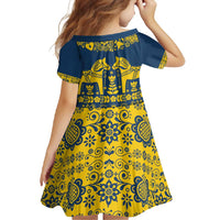 Sweden Daleclarian Horse Family Matching Long Sleeve Bodycon Dress and Hawaiian Shirt Floral Folk Pattern Blue Version