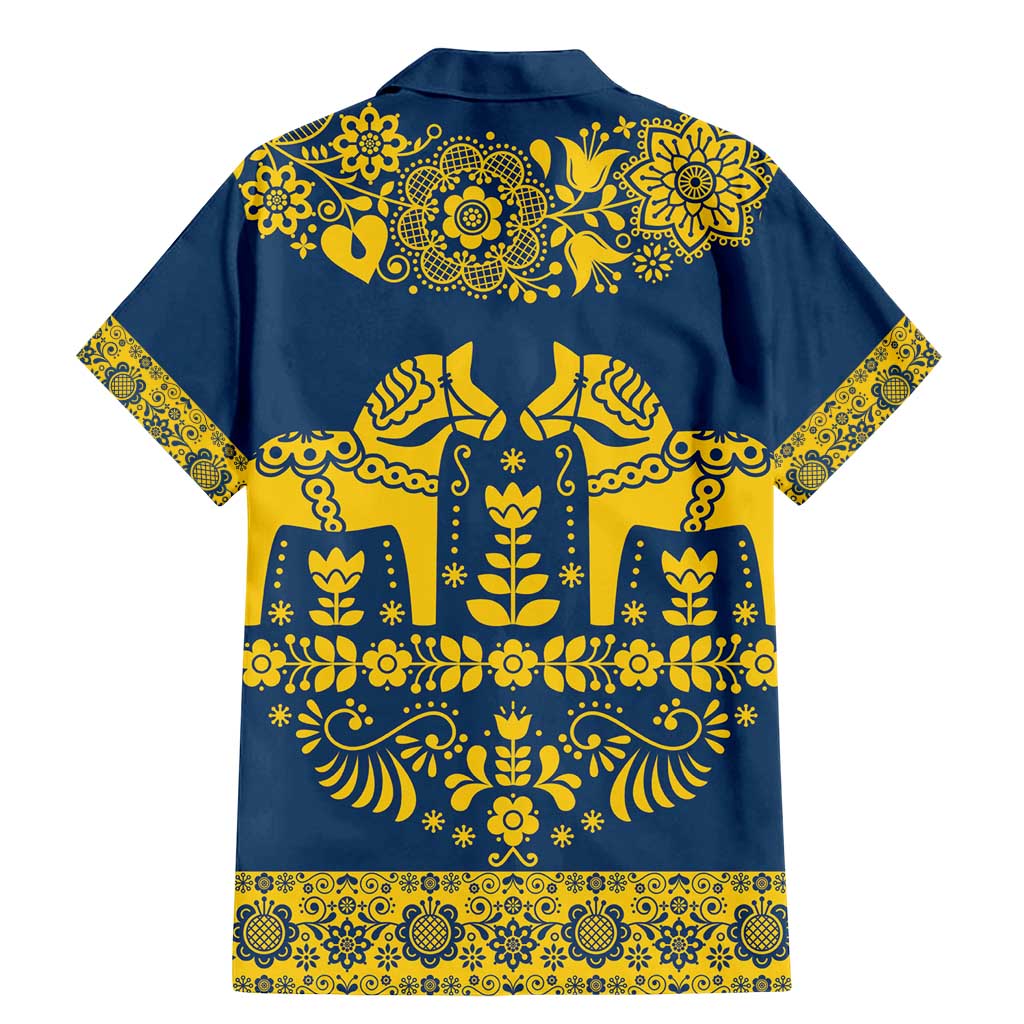 Sweden Daleclarian Horse Family Matching Mermaid Dress and Hawaiian Shirt Floral Folk Pattern Blue Version