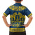 Sweden Daleclarian Horse Family Matching Off The Shoulder Long Sleeve Dress and Hawaiian Shirt Floral Folk Pattern Blue Version