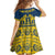 Sweden Daleclarian Horse Family Matching Off The Shoulder Long Sleeve Dress and Hawaiian Shirt Floral Folk Pattern Blue Version