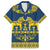 Sweden Daleclarian Horse Family Matching Off The Shoulder Long Sleeve Dress and Hawaiian Shirt Floral Folk Pattern Blue Version