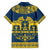 Sweden Daleclarian Horse Family Matching Off The Shoulder Long Sleeve Dress and Hawaiian Shirt Floral Folk Pattern Blue Version
