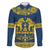 Sweden Daleclarian Horse Family Matching Off The Shoulder Long Sleeve Dress and Hawaiian Shirt Floral Folk Pattern Blue Version
