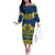 Sweden Daleclarian Horse Family Matching Off The Shoulder Long Sleeve Dress and Hawaiian Shirt Floral Folk Pattern Blue Version