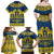 Sweden Daleclarian Horse Family Matching Off Shoulder Maxi Dress and Hawaiian Shirt Floral Folk Pattern Blue Version