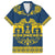 Sweden Daleclarian Horse Family Matching Off Shoulder Maxi Dress and Hawaiian Shirt Floral Folk Pattern Blue Version