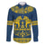 Sweden Daleclarian Horse Family Matching Off Shoulder Short Dress and Hawaiian Shirt Floral Folk Pattern Blue Version