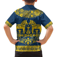 Sweden Daleclarian Horse Family Matching Puletasi and Hawaiian Shirt Floral Folk Pattern Blue Version