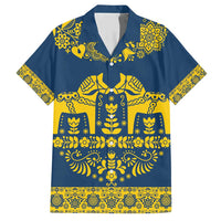 Sweden Daleclarian Horse Family Matching Short Sleeve Bodycon Dress and Hawaiian Shirt Floral Folk Pattern Blue Version
