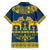 Sweden Daleclarian Horse Family Matching Short Sleeve Bodycon Dress and Hawaiian Shirt Floral Folk Pattern Blue Version