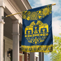 Sweden Daleclarian Horse Garden Flag Floral Folk Pattern Blue Version