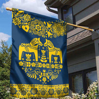 Sweden Daleclarian Horse Garden Flag Floral Folk Pattern Blue Version