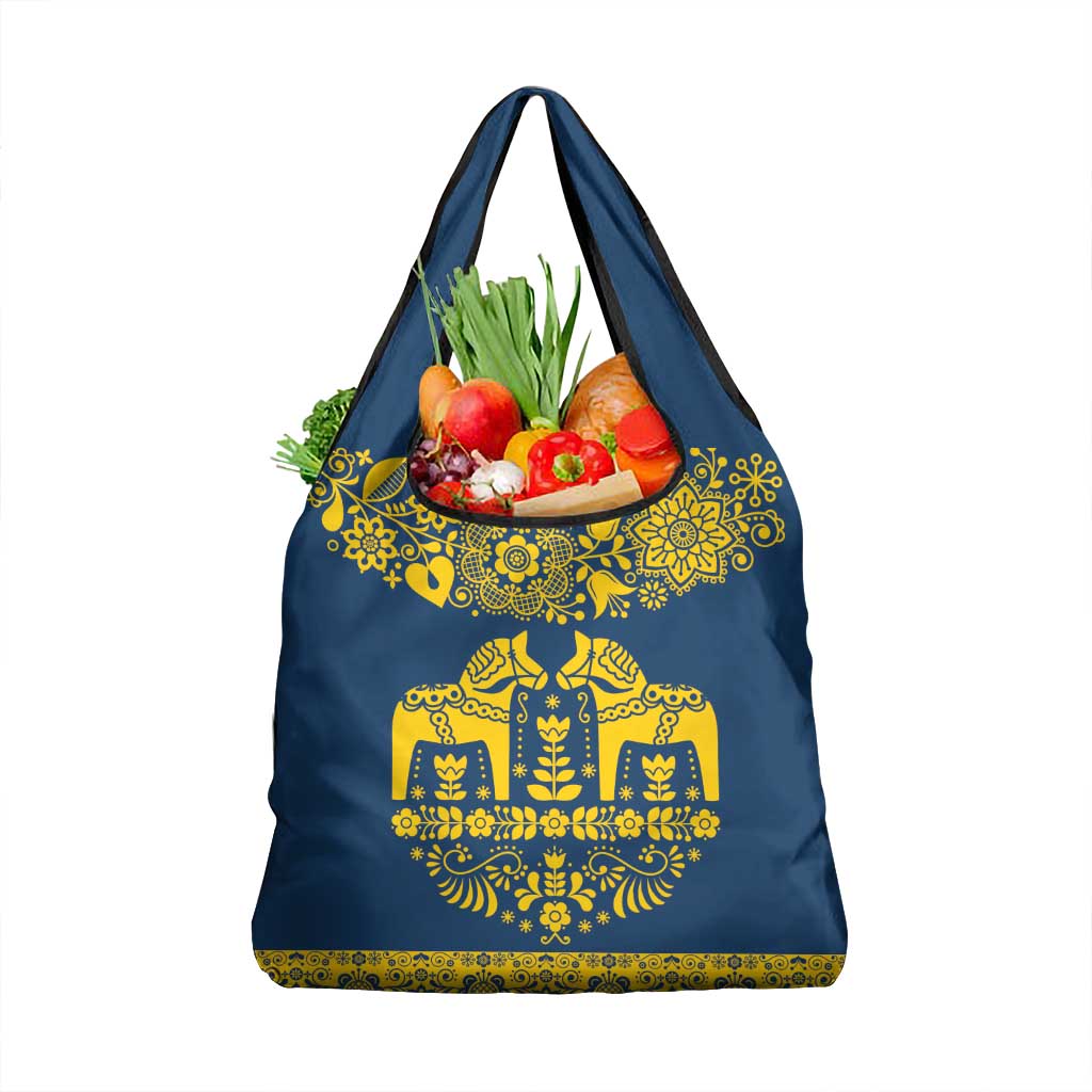 Sweden Daleclarian Horse Grocery Bag Floral Folk Pattern Blue Version