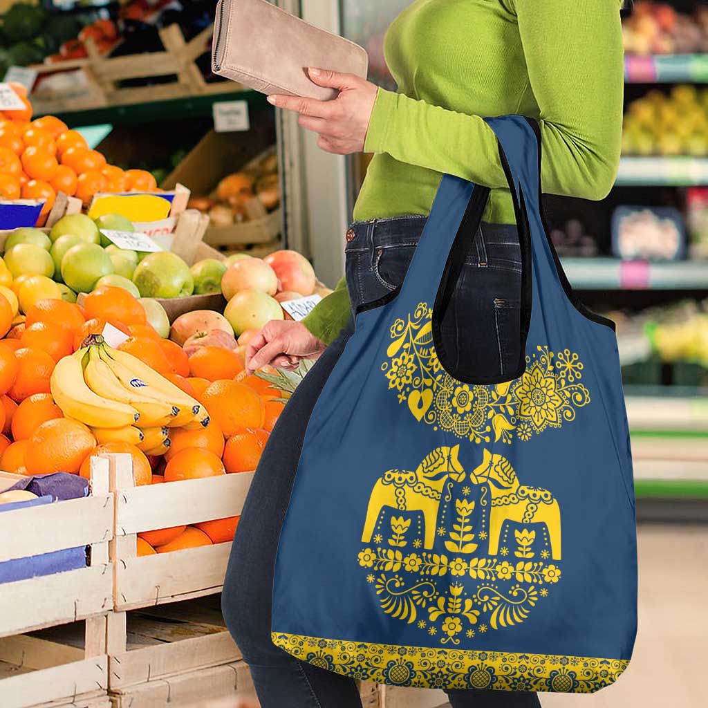 Sweden Daleclarian Horse Grocery Bag Floral Folk Pattern Blue Version