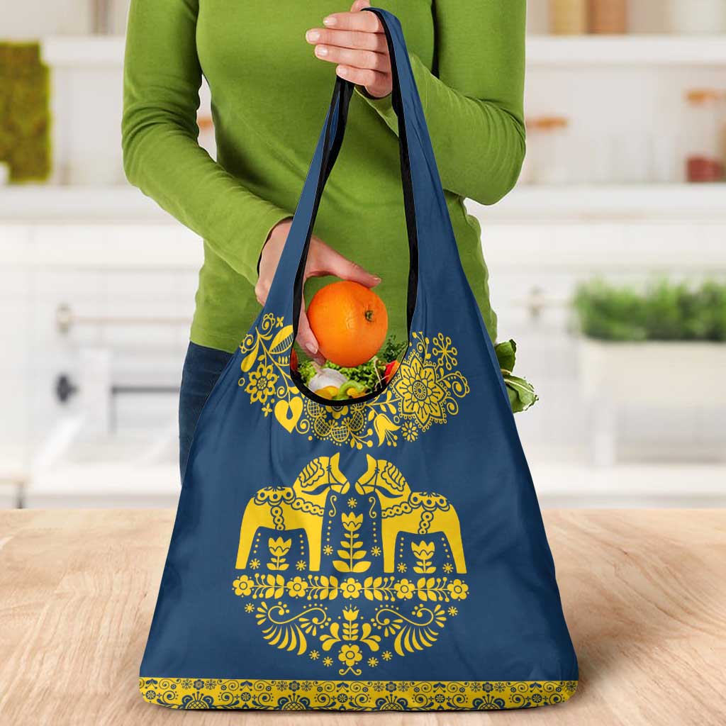 Sweden Daleclarian Horse Grocery Bag Floral Folk Pattern Blue Version