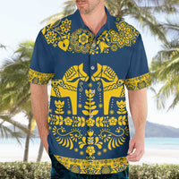 Sweden Daleclarian Horse Hawaiian Shirt Floral Folk Pattern Blue Version