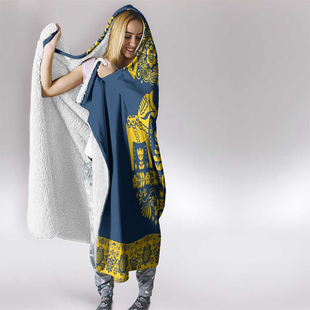 Sweden Daleclarian Horse Hooded Blanket Floral Folk Pattern Blue Version
