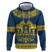 Sweden Daleclarian Horse Hoodie Floral Folk Pattern Blue Version