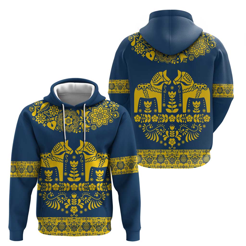 Sweden Daleclarian Horse Hoodie Floral Folk Pattern Blue Version