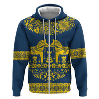 Sweden Daleclarian Horse Hoodie Floral Folk Pattern Blue Version