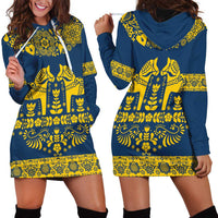 Sweden Daleclarian Horse Hoodie Dress Floral Folk Pattern Blue Version