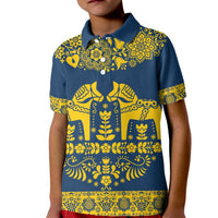 Sweden Daleclarian Horse Kid Polo Shirt Floral Folk Pattern Blue Version