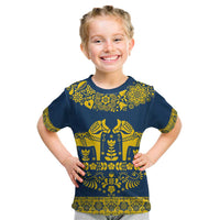 Sweden Daleclarian Horse Kid T Shirt Floral Folk Pattern Blue Version