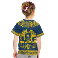 Sweden Daleclarian Horse Kid T Shirt Floral Folk Pattern Blue Version