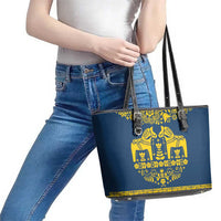 Sweden Daleclarian Horse Leather Tote Bag Floral Folk Pattern Blue Version
