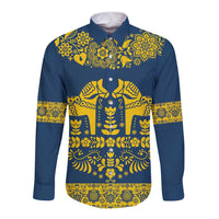 Sweden Daleclarian Horse Long Sleeve Button Shirt Floral Folk Pattern Blue Version