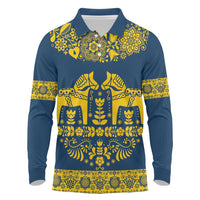 Sweden Daleclarian Horse Long Sleeve Polo Shirt Floral Folk Pattern Blue Version