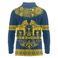 Sweden Daleclarian Horse Long Sleeve Polo Shirt Floral Folk Pattern Blue Version