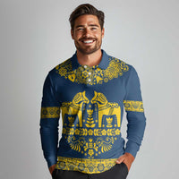 Sweden Daleclarian Horse Long Sleeve Polo Shirt Floral Folk Pattern Blue Version