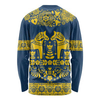 Sweden Daleclarian Horse Long Sleeve Shirt Floral Folk Pattern Blue Version