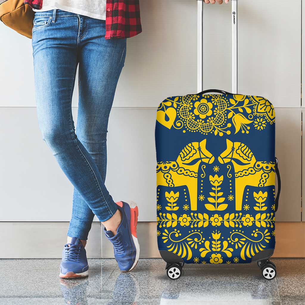 Sweden Daleclarian Horse Luggage Cover Floral Folk Pattern Blue Version
