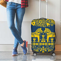 Sweden Daleclarian Horse Luggage Cover Floral Folk Pattern Blue Version