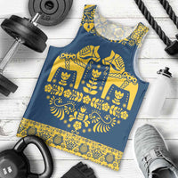 Sweden Daleclarian Horse Men Tank Top Floral Folk Pattern Blue Version