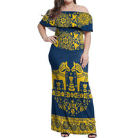 Sweden Daleclarian Horse Off Shoulder Maxi Dress Floral Folk Pattern Blue Version