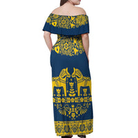 Sweden Daleclarian Horse Off Shoulder Maxi Dress Floral Folk Pattern Blue Version