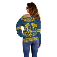 Sweden Daleclarian Horse Off Shoulder Sweater Floral Folk Pattern Blue Version