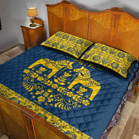 Sweden Daleclarian Horse Quilt Bed Set Floral Folk Pattern Blue Version