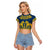 Sweden Daleclarian Horse Raglan Cropped T Shirt Floral Folk Pattern Blue Version