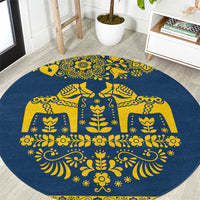 Sweden Daleclarian Horse Round Carpet Floral Folk Pattern Blue Version