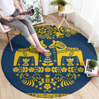 Sweden Daleclarian Horse Round Carpet Floral Folk Pattern Blue Version