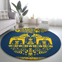 Sweden Daleclarian Horse Round Carpet Floral Folk Pattern Blue Version