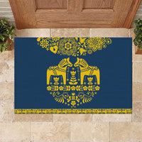 Sweden Daleclarian Horse Rubber Doormat Floral Folk Pattern Blue Version