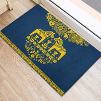 Sweden Daleclarian Horse Rubber Doormat Floral Folk Pattern Blue Version