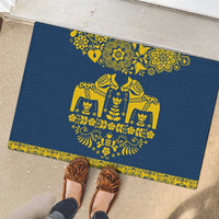 Sweden Daleclarian Horse Rubber Doormat Floral Folk Pattern Blue Version